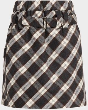Brunello Cucinelli Wool-Blend Belted Plaid Skirt - Gray