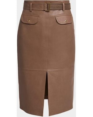 Moncler Leather Pencil Skirt - Brown