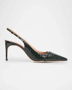 Malone Souliers 70Mm Schiffer Croc-Embossed Patent Leather Slingback Pumps - Metallic