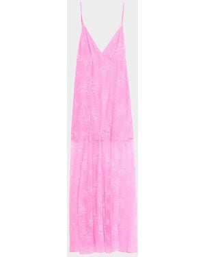 Kiki de Montparnasse Plunging Lace Slip Gown - Pink