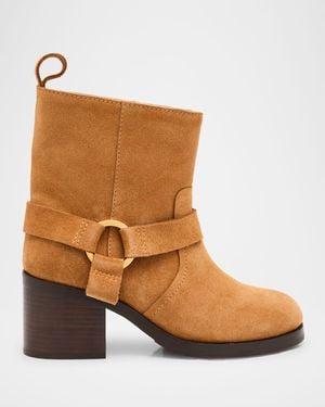 Odissi Hailey Suede Harness Moto Booties - Brown