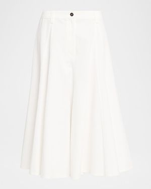 Brunello Cucinelli Cotton Paper Twill Midi Flare Skirt - White