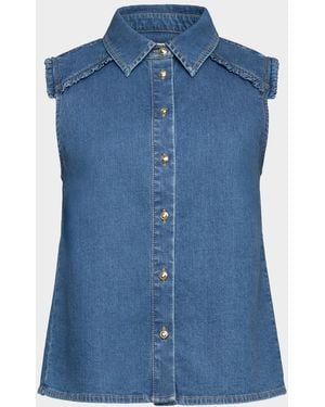Cinq À Sept Florance Ruffle-Trim Sleeveless Denim Top - Blue