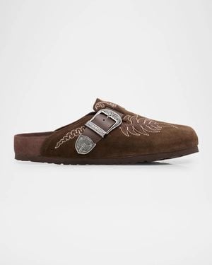 Etro Apos;S X Birkenstock Embroidered Suede Mules - Brown