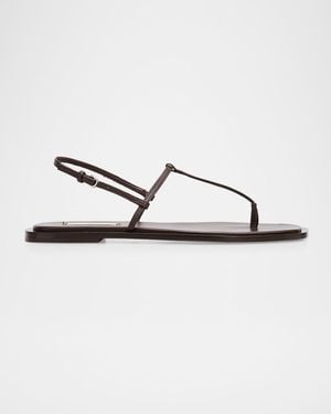 TOTEME T-Strap Nappa Leather Flat Thong Sandals - Metallic