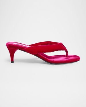 Alaïa Velvet Kitten-Heel Thong Sandals - Red