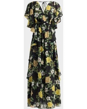 Emanuel Ungaro Sylvie Ruffle Floral Chiffon Maxi Dress - Green