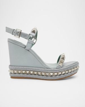 Christian Louboutin 110Mm Pyraclou Metallic Spike Wedge Sandals - Gray