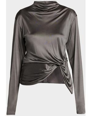 Giorgio Armani Asymmetric Draped Shiny Viscose Top - Gray