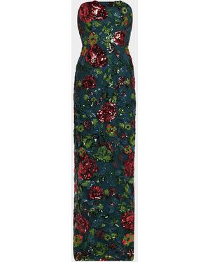 Rene Ruiz Strapless Floral Sequin Gown - Green