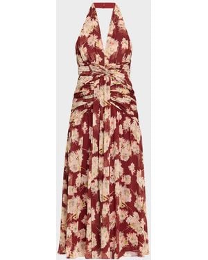 Cinq À Sept Jeliska Mae Bouquet Chiffon Halter Dress - Red