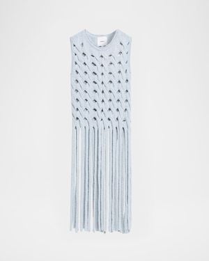 AKNVAS Kiki Cable Knit Fringe Top - Blue