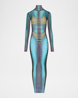 Jean Paul Gaultier Trompe L'Oeil Mesh Maxi Dress in Black | Lyst Jean Paul Gaultier Trompe L'Oeil Mesh Maxi Dress in Black | Lyst