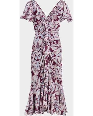 Cinq À Sept Clio Multi-Tulip Ruffled Midi Dress - Purple