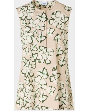 Akris Punto Papercut Flower Print Cotton Poplin Sleeveless Tunic Blouse - Natural