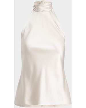Ralph Lauren Chilton Stretch Silk Charmeuse Top - White