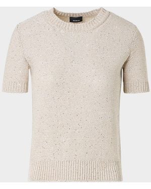 Akris Paillette Linen-Cotton Short-Sleeve Sweater - Natural