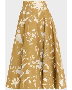 Lela Rose Sheer Floral Jacquard Fit-And-Flare Midi Skirt - Yellow