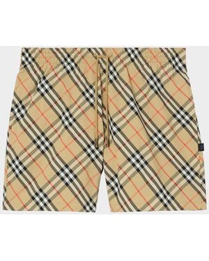 Burberry Apos;S Check Woven Drawstring Swim Shorts - Metallic