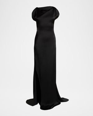 Victoria Beckham Sleeveless Satin Slit Gown - Black