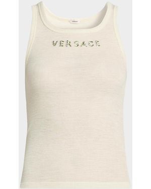 Versace Jeans Couture La Vacanza Crystal Logo Rib-Knit Tank - Natural