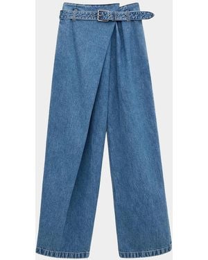 Loewe Draped Washed-Cotton Belted Jeans - Blue