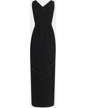 Dice Kayek Floral Embellished Crepe Sleeveless Column Gown - Black