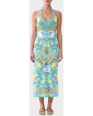 CAMILLA Dial Up The Tiles Print Jersey Halter Cover-Up Midi Dress - Green