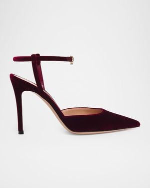 Gianvito Rossi 95Mm Velvet Ankle-Strap Pumps - Red