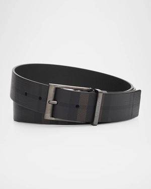 Burberry Louis Reversible Check Leather Belt - Black