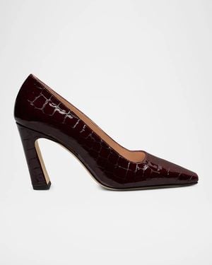 Stuart Weitzman Stassi 85Mm Croc-Embossed Patent Leather Pumps - Brown