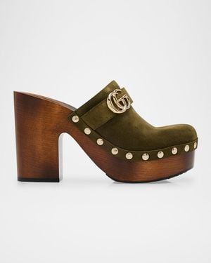 Gucci Marmont Gg Suede Platform Clogs - Brown