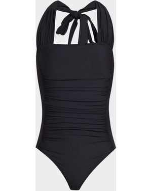 Johnny Was Ruched Halter One-Piece Swimsuit - Blue