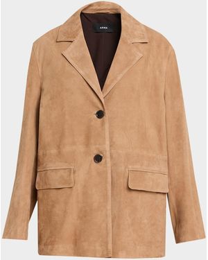 Arma Jolie Single-Breasted Goatskin Suede Blazer - Natural
