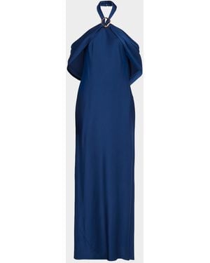 Aidan Mattox Draped Crepe Back Satin Halter Gown - Blue