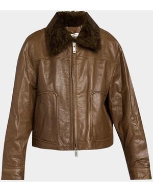 Jonathan Simkhai Mel Textured Leather Bomber Jacket - Brown