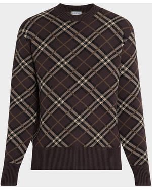 Burberry Gregory Check Wool And Cashmere Crewneck Sweater - Gray