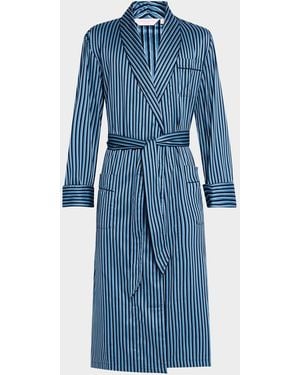 Derek Rose Apos;S Wellington Stripe Cotton Shawl-Collar Robe - Blue