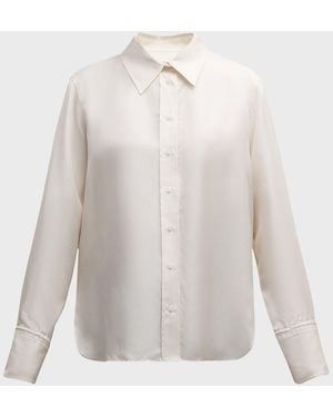 Argent Button-Down Silk Twill Blouse - White