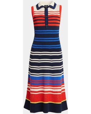 Etro Striped Mixed-Knit Sleeveless Midi Polo Dress - Red