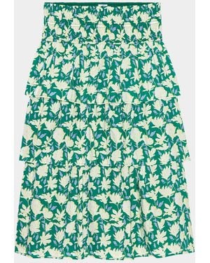 Rails Belle Floral Tiered Midi Skirt - Green