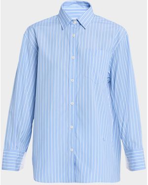 Maria McManus Striped Cotton Button-Down Tunic Shirt - Blue