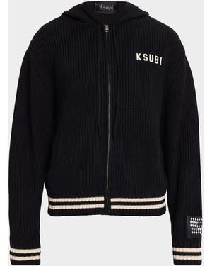 Ksubi Apos;S Boxer Full-Zip Wool And Cotton Knit Hoodie - Blue
