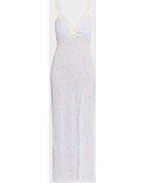 LoveShackFancy Beverly Lace-Trim Floral Maxi Dress - White