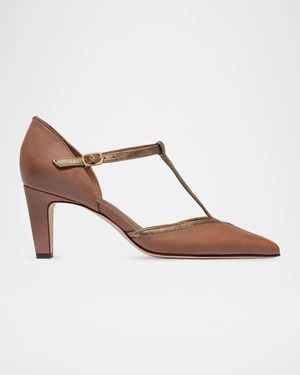 Bernardo 70Mm Gianna Leather T-Strap Pumps - Brown