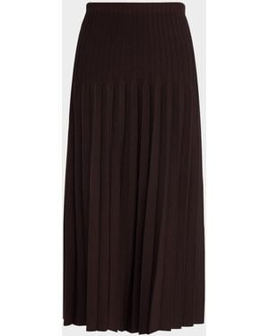 STAUD Lena Pleated Midi Skirt - Brown
