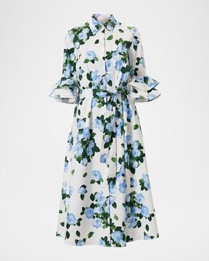 Carolina Herrera Flower Sleeve Midi Shirtdress in White | Lyst
