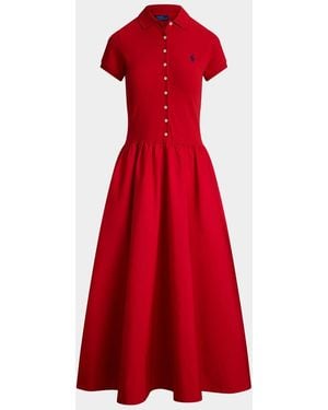 Polo Ralph Lauren Hybrid Mesh Polo-Bodice Midi Dress - Red