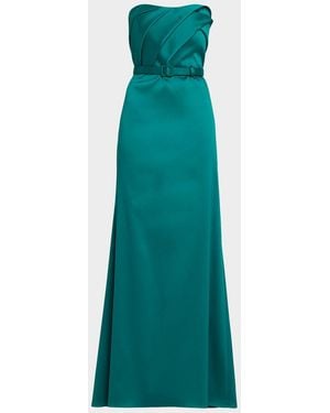 Aidan Mattox Strapless Pleated Stretch Mikado Gown - Green