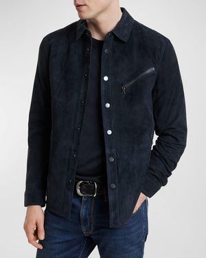John Varvatos Suede Snap-Front Overshirt - Blue